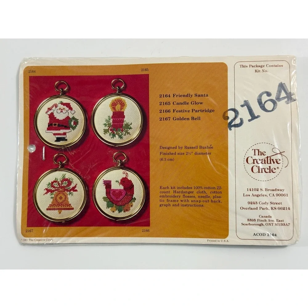 The Creative Circle Cross Stitch Kit 2164 Friendly Santa Ornament Red Vintage